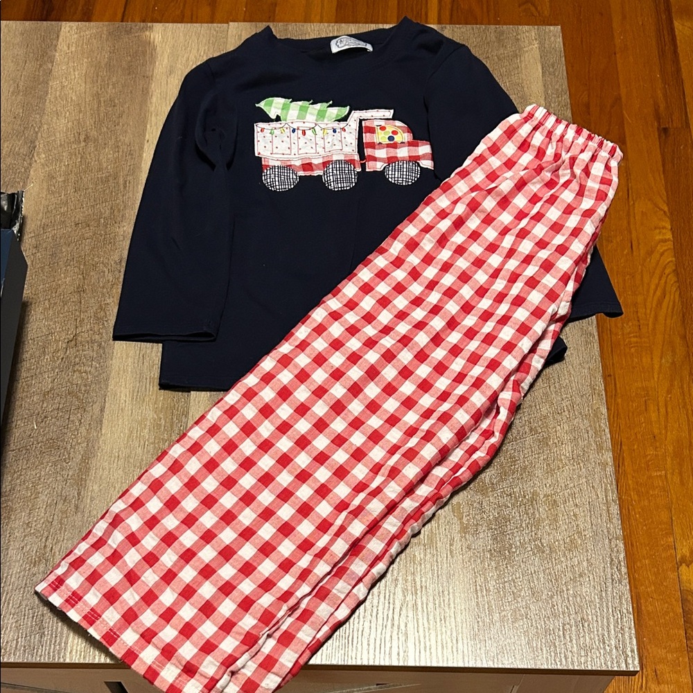 Boys Christmas Matching Set  - Navy and Red Checkered